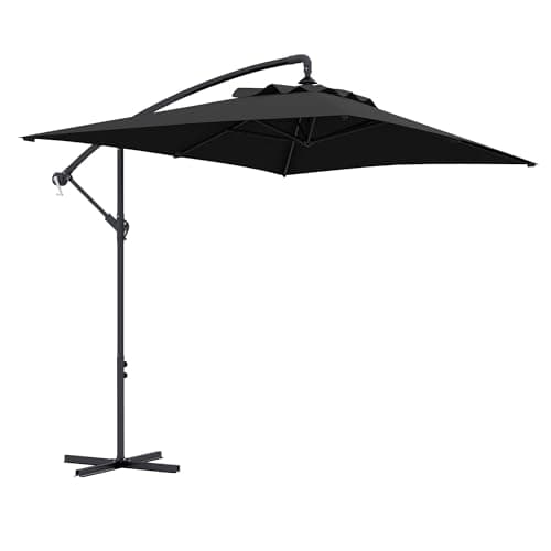 Outsunny 3x2m Cantilever Parasol with Cross Base, Banana Parasol with Crank Handle and 6 Ribs, Rectangular Hanging Patio Umbrella for Outdoor Pool, Garden, Balcony, Black