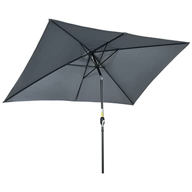 Outsunny 3x2m Patio Parasol Garden Umbrellas Canopy with Aluminium Tilt Crank Rectangular Sun Shade Steel, Dark Grey