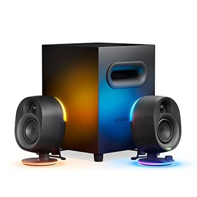 SteelSeries Arena 7 - Illuminated 2.1 Gaming Speakers – 2-Way Speaker Design – Powerful Bass, Subwoofer – USB, Aux, Optical, Wired – Bluetooth – PC, PlayStation, Mobile, Mac - UK Plug