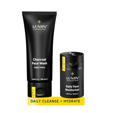 Lumin - Dynamic Duo - Skin Care kit for Men - Includes: Charcoal Face Wash Daily Detox & Daily Face Moisturiser,Suitable for all skin types, Daily Use, Two Month Supply