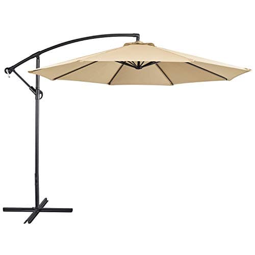 Yaheetech Cantilever Parasol Umbrella 3m Outdoor Sun Shade Banana Hanging Umbrella Parasol Beach Umbrella with Crank Handle & Cross Base & Ribs Tan