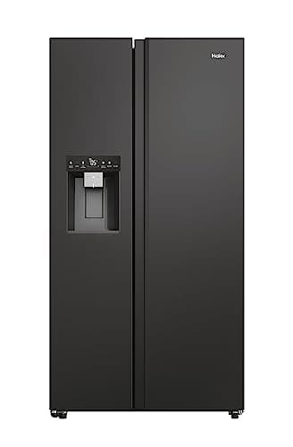 Haier SBS 90 Series 5 Freestanding American Fridge Freezer with Water & Ice Dispenser, Side by Side, Total No Frost, E Class, 601L Total Capacity, hOn App, Slate Black, 91x73x177.5 cm - HSW59F18EIPT