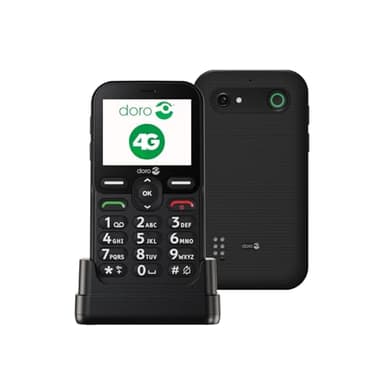 DORO Phone - Doro Leva E10 - 4G Mobile Phone For Elderly - 2.4" Landscape Display, High Contrast Keys, Extra Loud & Clear Sound, HD Voice, Camera, Doro Secure Button - Charging Cradle - Black