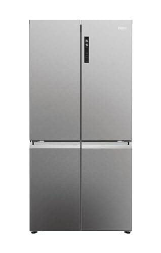 Haier Cube 90 Series 5 Freestanding American Fridge Freezer, 4 Doors, Total No Frost, E Class, Air Surround, T-ABT Antibacterial System, 528L Total Capacity, Platinum Inox, 91x65x190 cm - HCR5919ENMP