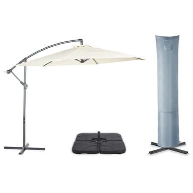VonHaus Parasol with Base & Waterproof Cover, 3M Cantilever Banana Umbrella for Outdoor, Garden, Patio, Sunshade Canopy with Hand Crank, Tilt & Rotate Function, UV30+ Protection, Air Vent, Steel Frame