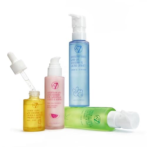 W7 Skin Refresh Essential Full Size Natural Skin Care Kit for Beautiful Skin - 4 Step Daily Routine - Moisturiser, Cleansing Gel, Toner and Serum