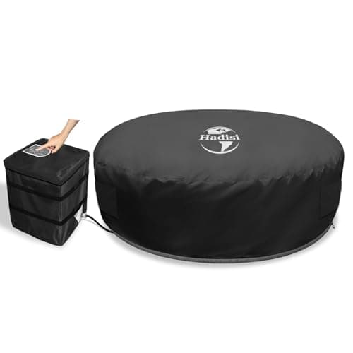 Round Inflatable Hot Tub Winter Cover Set,Full Coverage 600D Heavy Duty Waterproof Dustproof Cover Includes Hot Tub Cover and Heater Pump Cover,Suitable for Dia 77 Inch Round Inflatable Hot Tub.