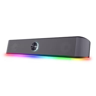 Trust Gaming GXT 1619 Rhox RGB Illuminated Soundbar, PC Speakers, 12W Peak Power, USB Powered Sound Bar, 3.5mm Jack, Plug and Play, Stereo PC Soundbar for Desktop, Laptop, Computer – Black/Grey