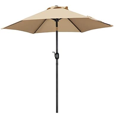 Yaheetech Garden Parasol Umbrella 2.3M Patio Umbrella Outdoor Sun Shade Umbrella Patio Garden Table Umbrella with Crank Handle & 6 Metal Ribs for Backyard/Deck - Tan