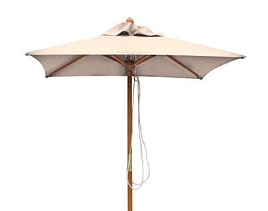 Jati Umbra 1.5m Small Wooden Patio Parasol with Cover (Natural) - Square | Single-Pulley | 2-Part Pole