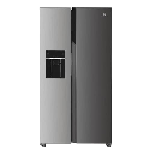 Hoover H-FRIDGE 700 MAXI Freestanding American Fridge Freezer with Water & Ice Dispenser, Side by Side, Total No Frost Technology, E Class, 513L Total Capacity, Inox, 91x67x177 cm - HOSR-5918EIXK-1