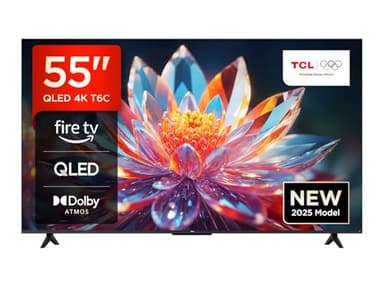 TCL 55T6C-UK 55” QLED 4K HDR TV, Fire TV (Smart TV with Dolby Vision & Atmos, HDR10+, Press & Ask Alexa, 2025 New Model)