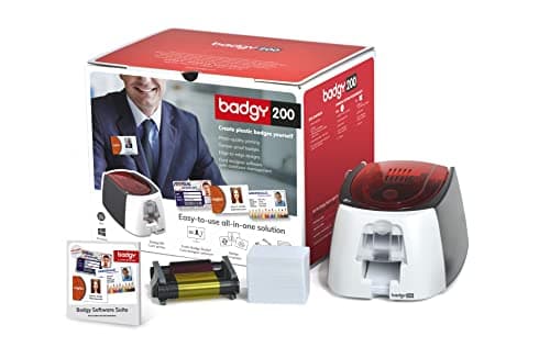Badgy200 - ID Badge Printer- For Custom Badges and Identification Badges - Badgy200 Badge Making Machine Includes Printer, Design Software,100 White Cards and Color Ribbon for 100 Prints
