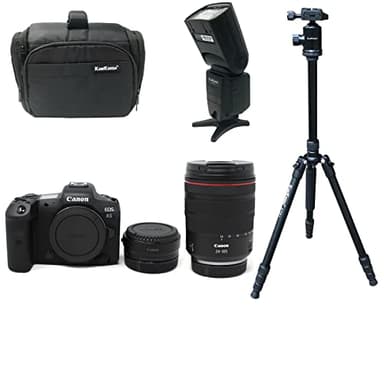 KamKorda Canera Bag + Flash + Tripod + R5 Mirrorless Digital Camera + RF 24-105 f4L Lens + R Mount Adapter, 45MP Full-Frame CMOS Sensor, DIGIC X Processor