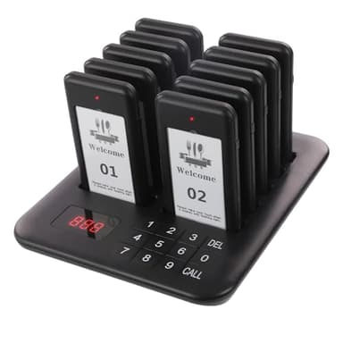 LOUKIENE Restaurant Pager System, 10 Wireless Pagers, Touch Keyboard Calling Customers Waiting Beepers with Vibration Flash and Buzzer for Queue in Food Trucks Churches Bar Shop Hotels Eatery (Black)