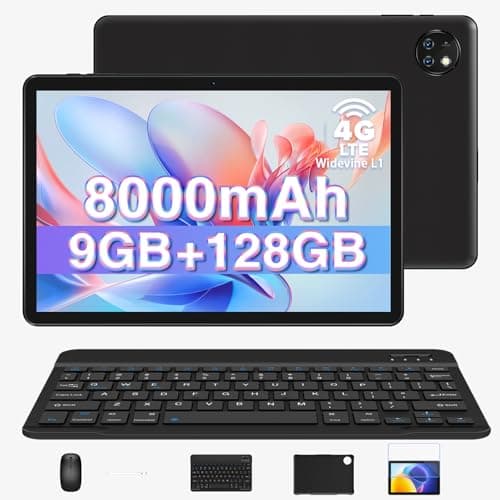 DOOGEE T10W 4G Tablet with SIM Card Slot - 8000mAh Battery, 9GB RAM + 128GB ROM/TF 1TB, Low Blue Light, Face Unlock, Tablet with Pen/Keyboard/Mouse/Case, BT5.0, Type C, OTG - Black