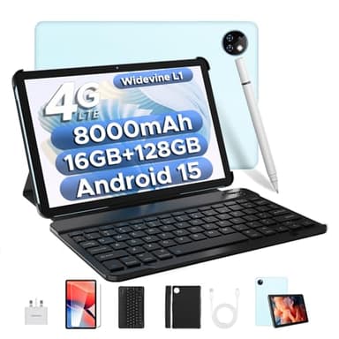 DOOGEE T10W Android 15 Tablets 2025, 10 inch Tablet with SIM Card Slots, 16GB RAM+128GB ROM/2TB, Android Tablets, 8000mAh, Tablet with Keyboard/Pen/Mouse/Case, 4G LTE/Widevine L1/Face ID/GPS/OTG
