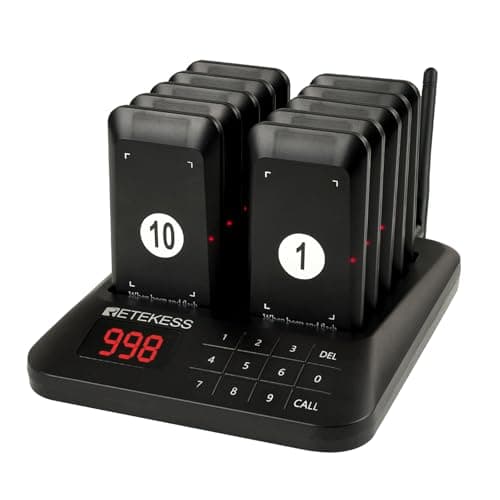 Retekess TD157 Restaurant Pager, 400M Restaurant Buzzer System, 2 Prompt Modes, with Vibration, One Click Group Calling, Pagers and Beepers for Fast Food Restaurant, Food Truck, Bistro (10 Pagers)