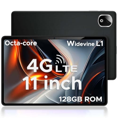DOOGEE T30E Tablet 11 Inch, Android 14 Tablets, 128GB ROM/1TB TF, 4G Android Tablet with Sim Card Slots, 8000mAh, 5G WiFi 6, Widevine L1, 3.5mm Jack, GPS, Face Unlocked, OTG, Type-C - Black