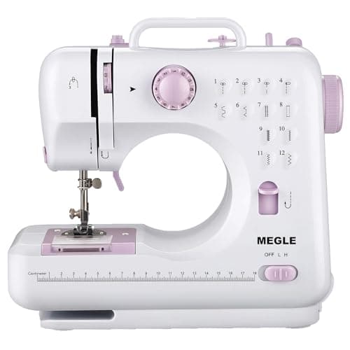 Sewing Machine with Foot Pedal for Beginners, Bulid in 12 Stitches, Automatically Rewound, Double Threads and Double Speeds, MEGLE FHSM-505