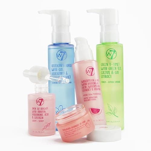 W7 Self-Care Skincare Set - 5-Step Daily Routine Gift Set - Includes Hydrating Cleanser, Soothing Toner, Anti-Aging Serum, Repairing Moisturiser & Lip Mask - Suitable for All Skin Types