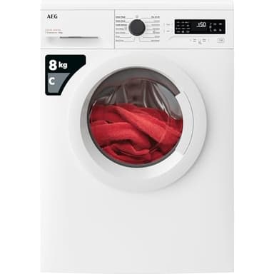 AEG 5000 Series Freestanding Washing Machine LFX50844B, TimeSave to Adjust Washing Cycles, AntiAllergy Program, Quick Wash, 8kg Load, 1400rpm, 76 dB, Class C, White