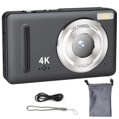 Lizbin Digital Camera, 4K Digital Camera for Photography, Small Cameras with 18X Zoom Anti Shake, Autofocus Compact Cameras, Digital Point and Shoot Camera for Beginner (Black)