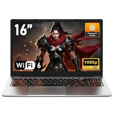 NAIKLULU 16 Inch 2025 Gamer Laptop R-7 5825U Processor (2.0 to 4.5 Ghz), 16GB RAM 1TB SSD Gaming Notebook Computer with Backlit Keyboard/Fingerprint Unlocking/Type-C/Webcam/Touchpad/51.97Wh/Wifi 6