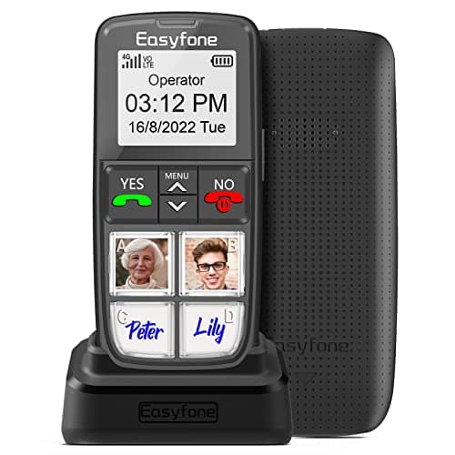 Easyfone T6 4G SIM-Free Easiest-to-Use Senior Mobile Phone | 4 Large Direct Picture Dial Buttons | SOS Button | Charging Dock (Black)