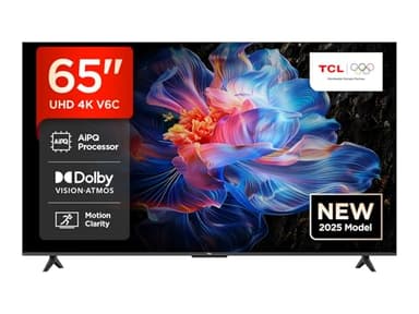 TCL 65V6C-UK 65" 4K Ultra HD, HDR TV, Smart TV Powered by Google TV (Dolby Audio, Voice Control, compatible with Google assistant, Chromecast built-in, 2025 New Model)
