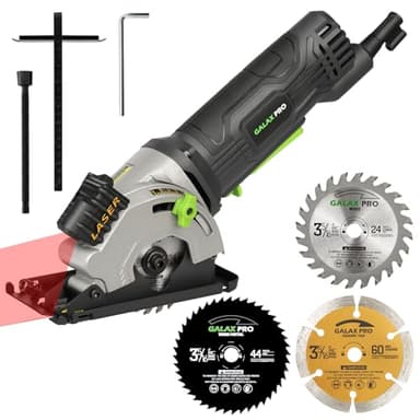 GALAX PRO Mini Circular Saw, 480W 3500 RPM Maximum Cutting Depth of 28.5mm, Three Pieces of 85mm Saw Blades, Equipped with Laser Guide Rails, Suitable for Wood, PVC and Other Materials