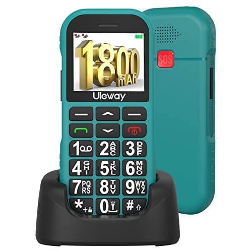 USHINING Big Button Mobile Phone for Elderly,Dual SIM Unlocked GSM Senior Mobile Phones with 1800mAh Battery,Charging Dock, SOS Button, Bluetooth, Torch, FM Radio-Green