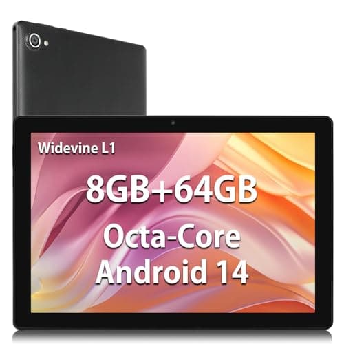 Tablet 10 Inch Android 14 Tablets with 1280x800 HD IPS Touchscreen Octa-Core Processor 8 GB RAM + 64 GB ROM (Expand to 1 TB) 5 MP + 8 MP Dual Camera 5000 mAh Battery (Black)