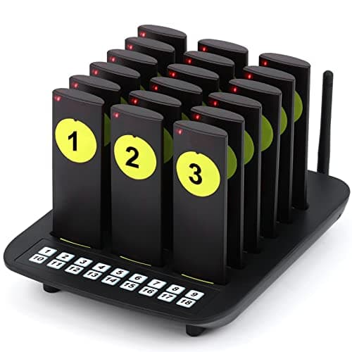 WNKRUN Restaurant Pager System, 500m Social Distancing Buzzer 18 Pagers Wireless Paging Buzzer Calling System for Restaurant Food Truck Cafe Hotel