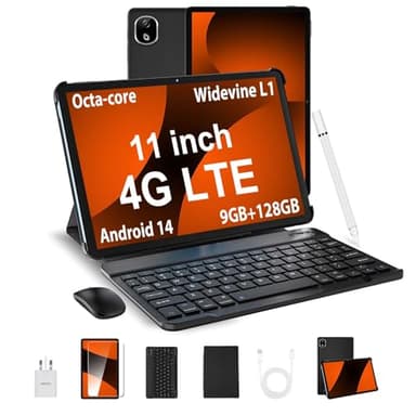 DOOGEE T30E Tablet with Keyboard, 11 Inch Tablet with Pen, 128GB ROM, 4G LTE Dual SIM Android Tablets, Android 14 Tablets with Sim Card Slots, 8000mAh/Bluetooth 5/5G WiFi/Widevine L1, Black
