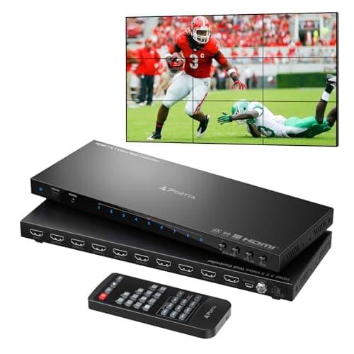 Video Wall Controller 3x3 4K, PORTTA HDMI Video Wall Processor with 19 Splicing Modes, RS232, 180° Rotate, Audio Extractor, 3x3, 3x2, 2x3, 2x2, 4x2, 2x4, 1x2, 2x1, 9 tv Screens into 1 Wall Display
