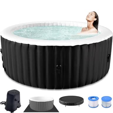 ZIKEBTUY Inflatable Hot Tub 2-4 Person Ø 71 x 25 inch 2400W Portable SPA Pool Round bathtub adult Leak-Proof Blow up Hot Tub with Insulated Cover & Heater Pump for intdoor Outdoor SPA Pool
