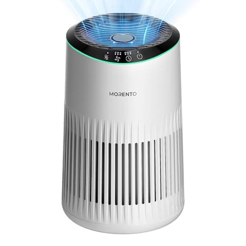 MORENTO Air Purifiers for Home, Air Purifier for Smoke Pet Dander Odors with Fragrance Sponge, Small Air Purifier with Sleep Mode for Bedroom Office, Blue Ambient Light, MR2566, White,1 Pack+3 Modes