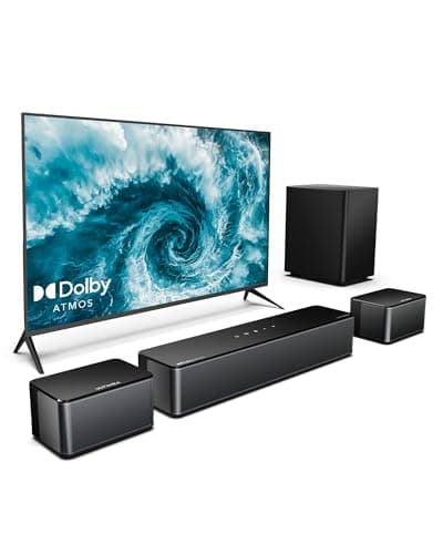 ULTIMEA 5.1 Soundbar Compatible with Dolby Atmos, 410W Surround Sound System Sound Bar for TV, Sound Bar with Wireless Subwoofer, Surround and Bass Adjustable Home Audio TV Speakers, Poseidon D60