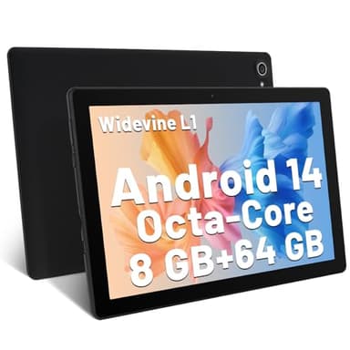Hakaug Tablet 10 Inch Android 14 Octa-Core 8 GB RAM 64 GB ROM 1 TB TF Extension 1280x800 IPS Touchscreen GMS-Certified Tablet PC WiFi Bluetooth Widevine L1 Dual Camera Speakers 5000 mAh (Black)