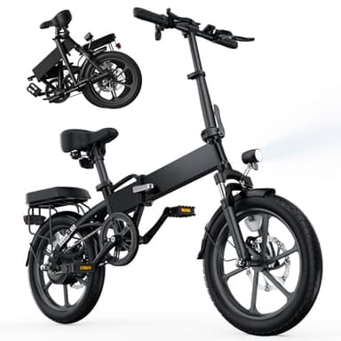 Finbike U3 Electric Folding Bike, 16 inch Portable Electric Bicycle, 2.5H Fast Charge Ebike, 18.6MPH & 55KM Range, 3 Riding Modes, Front Shock Absorber, Foldable E-bike for Adults/Teens
