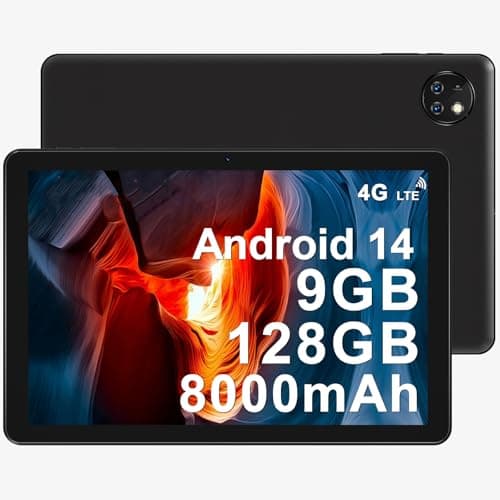 DOOGEE 4G Tablet with SIM Card Slots, T10W 10.1 inch Tablets, Android 14, 128GB/1TB TF, 8000mAh, Face Unlock Support, BT5.0, Type C, OTG, 5G WiFi, Black