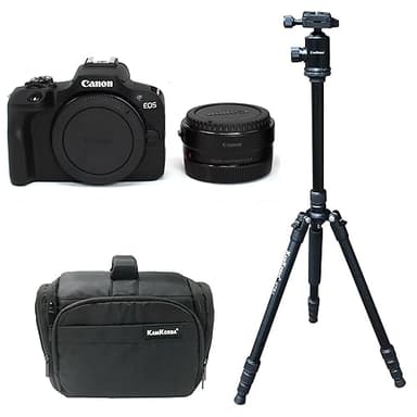 KamKorda Camera Bag + Adapter + Tripod + R100 Mirrorless Digital Camera Body Black, 24.1MP APS-C CMOS Sensor, 4K Video + 2 Year Warranty