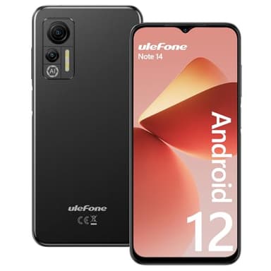 Ulefone Note 14 Mobile Phones, 7GB+16GB ROM 128GB Extension 6.52” HD+ 4500mAh Android 12 8MP+5MP Camera Triple Card Slots 4G Dual SIM Smartphone SIM Free Unlocked Face ID OTG Type C, UK Version-Black