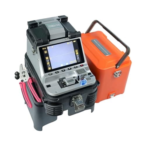 QIIRUN AI-10A Fusion Splicer with Electric Fiber Cleaver OPM VFL, New Generation Trunk Line Fibre Fusion Splicer Kit 6s Splicing and 15s Heating Core Alignment 6 Motors with 7800mAh Battery