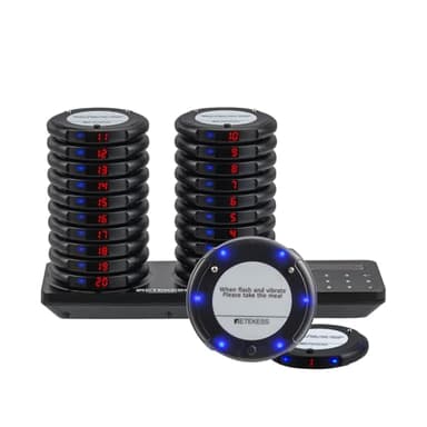 Retekess TD163 Restaurant Pager, 500M Restaurant Buzzer System, Blue LED Indicator Light, 31 Call Modes, 300 mAh Battery 20H, Pagers and Beepers for Bars, Hotels, Cafe (20 Pagers)
