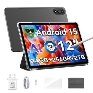 Blackview 12 inch Tablet Android 15 Gaming Tablet with SIM Card Slot, Pen, 24GB + 256GB (Up to 2TB), 2.4K 120Hz FHD+ IPS Display, 9000mAh/33W, 8MP + 16MP AI Camera, 5G WiFi, GPS- MEGA 2
