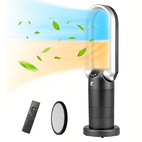 OceanLoong 1800W Bladeless Tower Fan Heater with HEPA Air Purifier Energy Efficient Remote Control Timer Oscillation & Adjustable Thermostat for Home Bedroom, 29” AB01H (Black)
