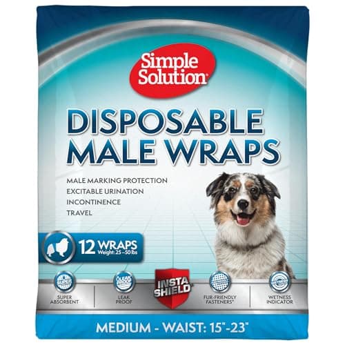 Simple Solution Disposable Dog Diapers for Male Dogs, with Super Absorbent Leak-Proof Fit for Excitable Urination, Incontinence, or Male Marking - 12 Pack