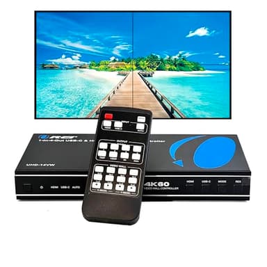 OREI 4K 2x2 HDMI or USB-C Video Wall Controller Processor Display Upto 4K 60hz 2x1, 1x2, 1x3, 1x4 Supports 180 Degree Rotate RS-232 Audio Extraction (UHD-14VW)